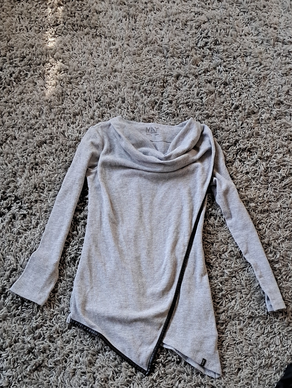 Marc New York Light Gray Asymmetric Cowl-Neck Tunic Sweater